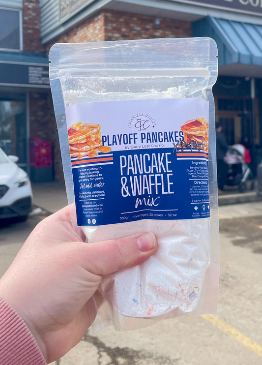 Playoff Pancakes 💙🤍🧡 🏒 🥅  Birthday Cake Flavour